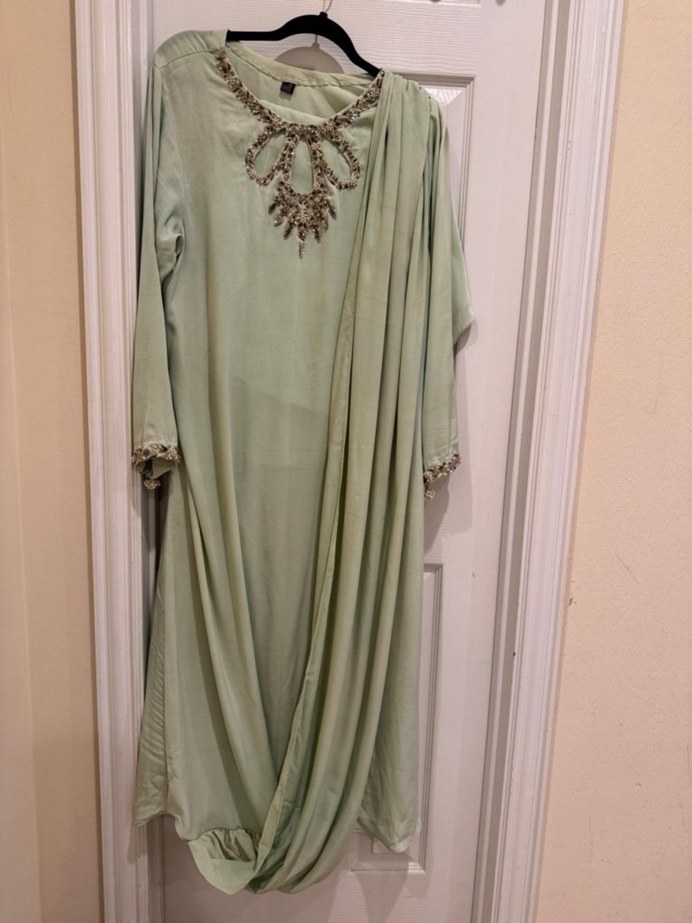 Mint Green Embellished Dress w/ Draped Detail - 2PC